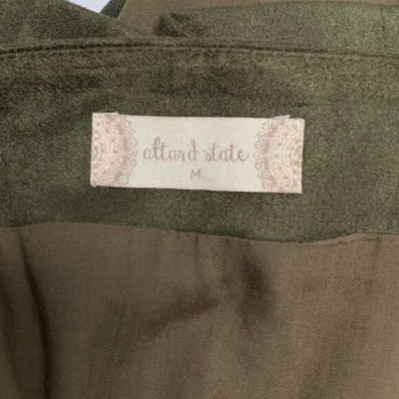ALTAR'D STATE Dark Olive Button Up Mini Faux Suede Skirt | M - Picture 3 of 5